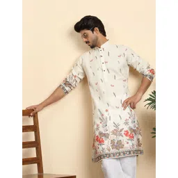 KRAFT INDIA Men Floral Printed Mandarin Collar Regular Knee Length Straight Kurta Set-image-11