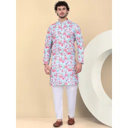 KRAFT INDIA Men Floral Printed Regular Linen Kurta with Pyjamas-picture-25