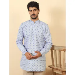 KRAFT INDIA Men Floral Printed Roll Up Sleeves Kurta-image-9