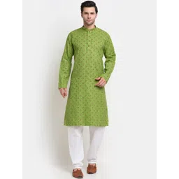 KRAFT INDIA Men Green & Pink Paisley Printed Dobby Pure Cotton Kurta-picture-23