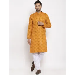 KRAFT INDIA Men Mustard & Brown Ethnic Motifs Printed Regular Kurta With Pyjamas-picture-31
