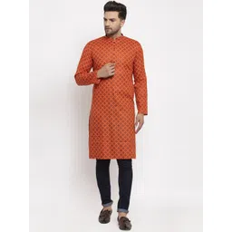 KRAFT INDIA Men Orange Printed Cotton Straight Kurta-image-20