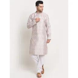 KRAFT INDIA Men Pink & Grey Ethnic Motifs Thread Work Kurta-picture-21