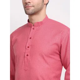 KRAFT INDIA Men Pink Micro Checked Dobby Cotton Kurta image 3