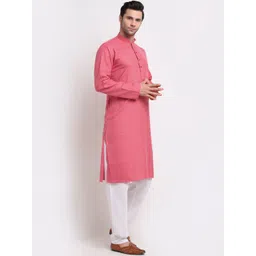 KRAFT INDIA Men Pink Micro Checked Dobby Cotton Kurta image 4