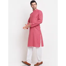 KRAFT INDIA Men Pink Micro Checked Dobby Cotton Kurta image 5