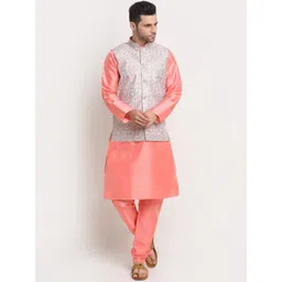 KRAFT INDIA Men Pink Paisley Kurta with Churidar & Nehru Jacket-picture-15