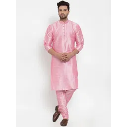 KRAFT INDIA Men Pink Regular Dupion Silk Kurta with Churidar-picture-15