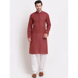 KRAFT INDIA Men Red & Black Ethnic Motifs Printed Pure Cotton Straight Kurta-picture-12