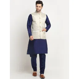 KRAFT INDIA Men Regular Pure Silk Kurta And Churidar With Nehru Jacket-image-33
