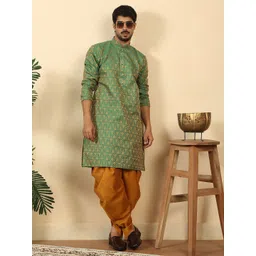 KRAFT INDIA Men Silk Blend Green Kurta-image-0