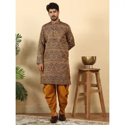KRAFT INDIA Men Silk Blend Straight Jacquard Kurta-image-19