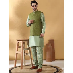 KRAFT INDIA Men Straight Kurta With Churidar And Nehru Jacket-image-2