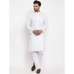 KRAFT INDIA Men White Solid Regular Kurta With Pyjamas-picture-11