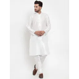 KRAFT INDIA Men White Striped Dupion Silk Kurta with Churidar-image-40