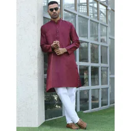 KRAFT INDIA Men Woven Design Self Design Kurta with Pyjamas-picture-17