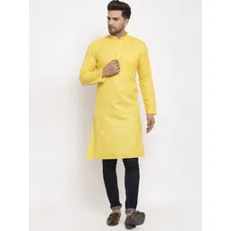 KRAFT INDIA Men Yellow Solid Straight Kurta-image-9