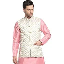 kraft india Men's Silk Embroided Zari Nehru Jacket Only-picture-28