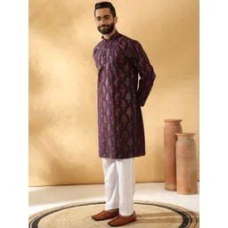 KRAFT INDIA LUXE Floral Embroidered Sequinned Mandarin Collar Kurta With Trousers-picture-26