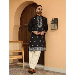 KRAFT INDIA LUXE Floral Embroidered Yoke Design Thread Work Mandarin Collor Straight Kurta-picture-11