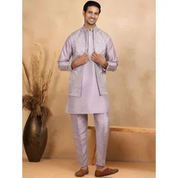 KRAFT INDIA LUXE Men Embroidered Regular Sequinned Kurta & Trousers With Nehru Jacket-picture-41