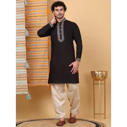 KRAFT INDIA LUXE Men Ethnic Motifs Embroidered Regular Thread Work Kurta with Salwar-picture-20