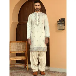 KRAFT INDIA LUXE Men Ethnic Motifs Yoke Design Regular Chikankari Kurta with Salwar-picture-34