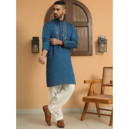 KRAFT INDIA LUXE Men Ethnic Motifs Yoke Design Regular Sequinned Kurta with Salwar-picture-36