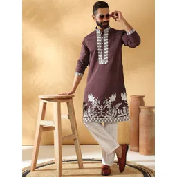 KRAFT INDIA LUXE Men Ethnic Motifs Yoke Design Regular Sequinned Kurta with Trousers-picture-30