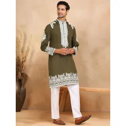 KRAFT INDIA LUXE Men Ethnic Motifs Yoke Design Thread Work Grandeur & Majestic Artwork Kurta-picture-18