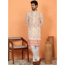 KRAFT INDIA LUXE Men Floral Embroidered Festive Cotton Straight Kurta-image-43