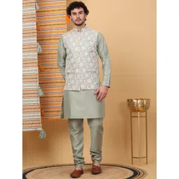 KRAFT INDIA LUXE Men Floral Embroidered Regular Kurta with Churidar-image-36