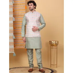 KRAFT INDIA LUXE Men Floral Embroidered Regular Kurta with Churidar-image-37