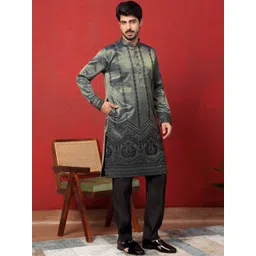 KRAFT INDIA LUXE Men Floral Embroidered Regular Kurta With Trousers-image-46