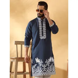 KRAFT INDIA LUXE Men Floral Embroidered Sequinned Kurta-image-42