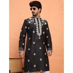 KRAFT INDIA LUXE Men Mandarin Collar Embroidered Pure Cotton Straight Kurta-picture-21