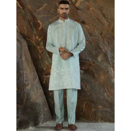 KRAFT INDIA LUXE Men Yoke Design Embroidered Regular Thread Work Kurta with Trousers-picture-12