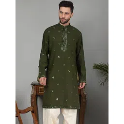 KRAFT INDIA LUXE Men Yoke Design Mirror Work Grandeur & Majestic Artwork Kurta-picture-22
