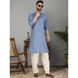 KRAFT INDIA LUXE Men Yoke Design Mirror Work Grandeur & Majestic Artwork Kurta-picture-21