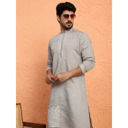 KRAFT INDIA LUXE Men Yoke Design Thread Work Kurta-picture-10