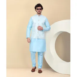 Men Silk Blend Kurta Pyjama Ethnic Jacket Set-image-14
