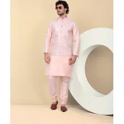 Men Silk Blend Kurta Pyjama Ethnic Jacket Set-image-6