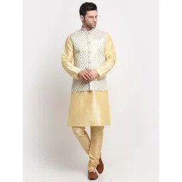 Men Silk Blend Kurta Pyjama Ethnic Jacket Set-image-13