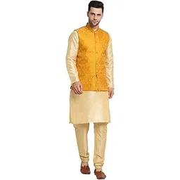 Mens Sea Green Silk Blend Kurta and Churidar Set with Jacquard Paisley Nehru Jacket-image-20
