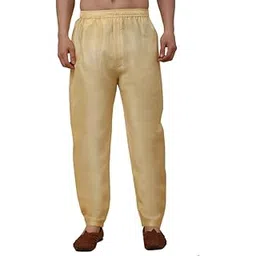 Men's Silk Blend Beige Elastic Waistband Pyjama For Kurta-image-2