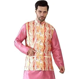 Men's Silk Blend Sleeveless Tie-Dye Printed Nehru Jacket-image-24