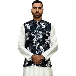 Men's Sleeveless Nehru Jacket in Silk Blend – Floral Printed Festive & Wedding Wear-image-28