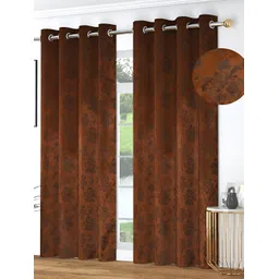 Kraftiq Homes Brown 2 Pieces Floral Printed Room Darkening Window Curtains-picture-30