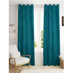 Kraftiq Homes Burnout Aqua Green 2 Pieces Velvet Room Darkening Window Curtains-picture-11