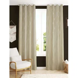 Kraftiq Homes Burnout Cream 2 Pieces Velvet Self Design Room Darkening Window Curtains-picture-21